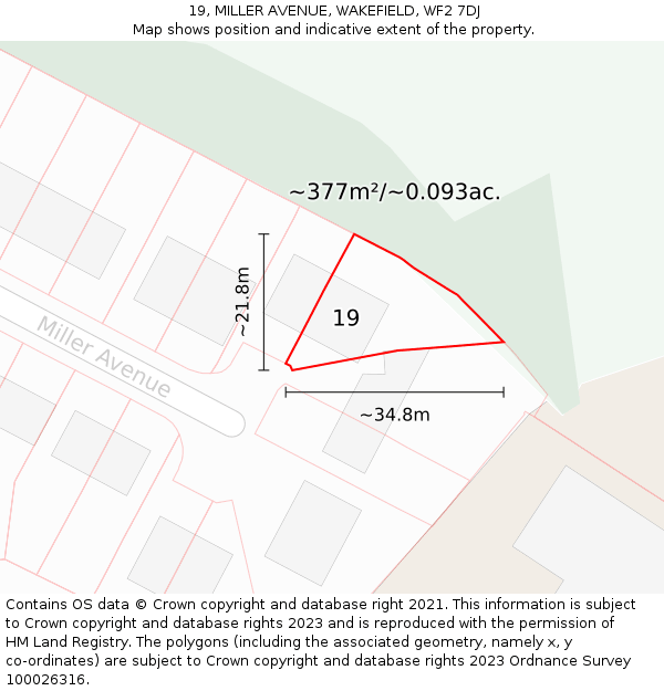 19, MILLER AVENUE, WAKEFIELD, WF2 7DJ: Plot and title map