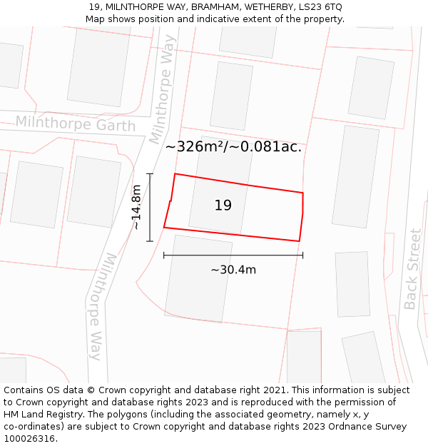 19, MILNTHORPE WAY, BRAMHAM, WETHERBY, LS23 6TQ: Plot and title map