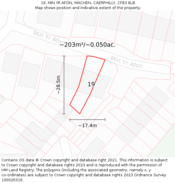 19, MIN YR AFON, MACHEN, CAERPHILLY, CF83 8LB: Plot and title map