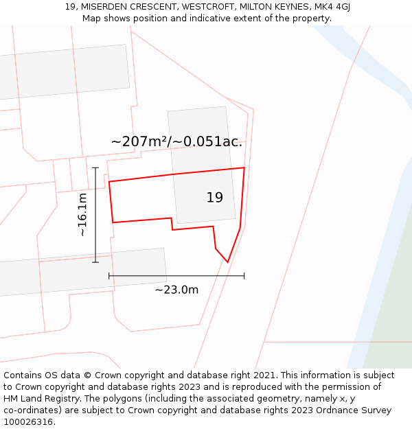 19, MISERDEN CRESCENT, WESTCROFT, MILTON KEYNES, MK4 4GJ: Plot and title map