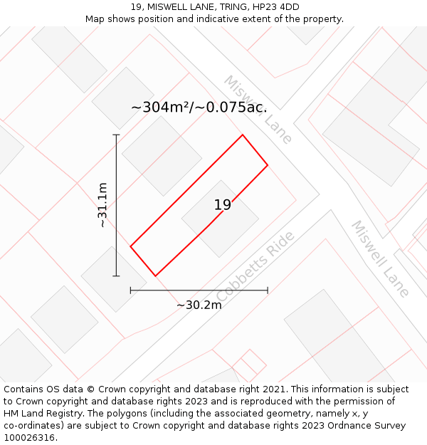 19, MISWELL LANE, TRING, HP23 4DD: Plot and title map