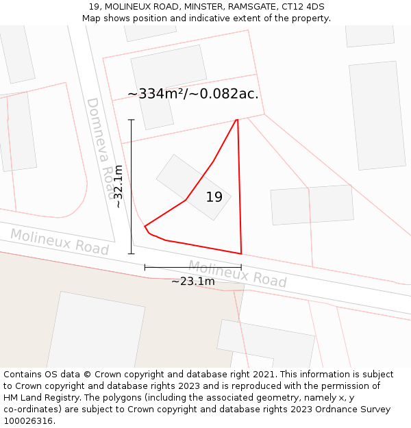 19, MOLINEUX ROAD, MINSTER, RAMSGATE, CT12 4DS: Plot and title map