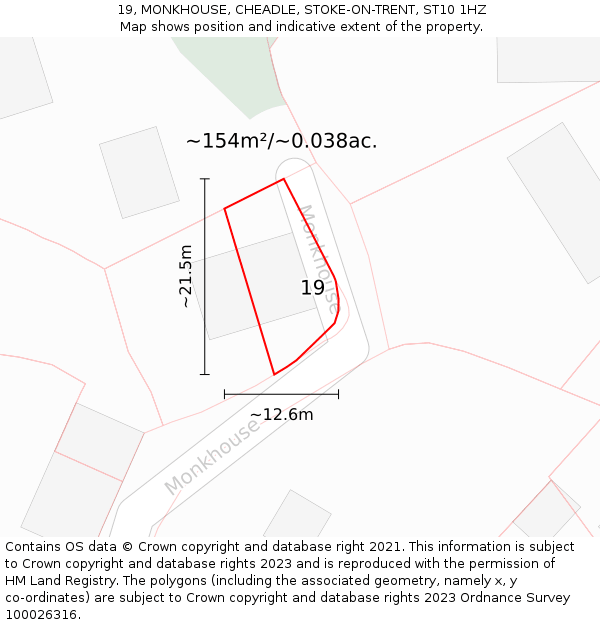 19, MONKHOUSE, CHEADLE, STOKE-ON-TRENT, ST10 1HZ: Plot and title map