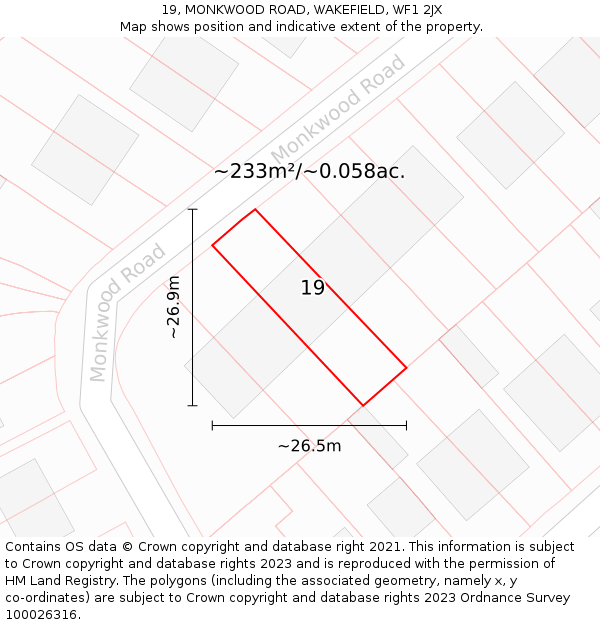 19, MONKWOOD ROAD, WAKEFIELD, WF1 2JX: Plot and title map