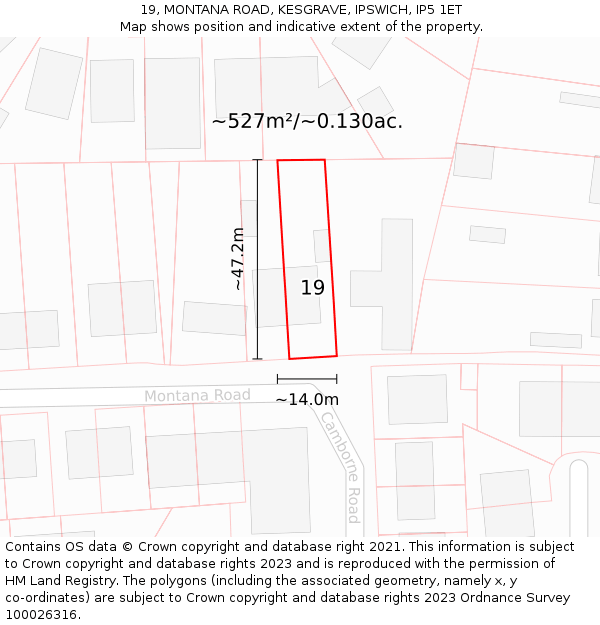 19, MONTANA ROAD, KESGRAVE, IPSWICH, IP5 1ET: Plot and title map