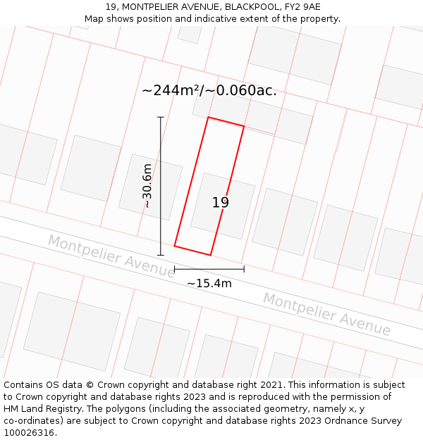 19, MONTPELIER AVENUE, BLACKPOOL, FY2 9AE: Plot and title map