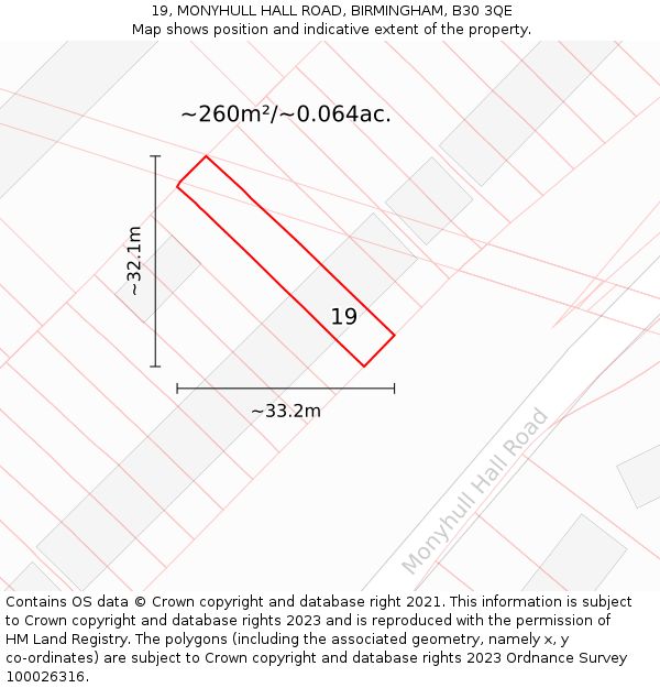 19, MONYHULL HALL ROAD, BIRMINGHAM, B30 3QE: Plot and title map