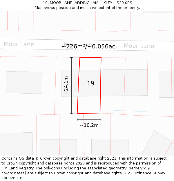 19, MOOR LANE, ADDINGHAM, ILKLEY, LS29 0PS: Plot and title map