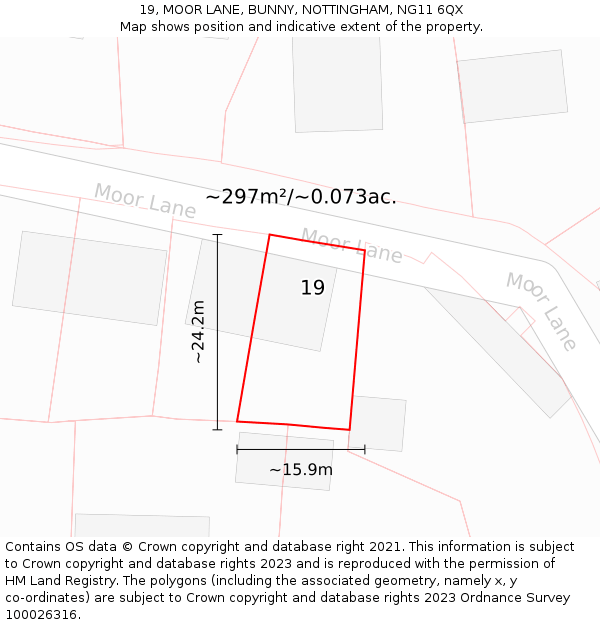 19, MOOR LANE, BUNNY, NOTTINGHAM, NG11 6QX: Plot and title map