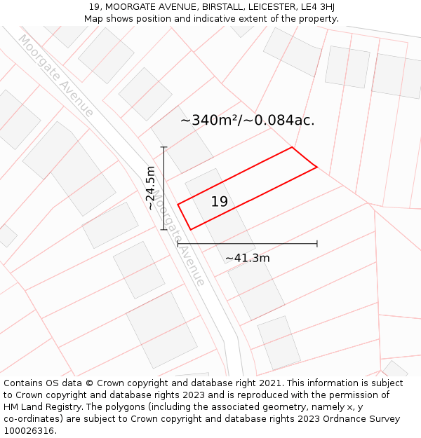 19, MOORGATE AVENUE, BIRSTALL, LEICESTER, LE4 3HJ: Plot and title map