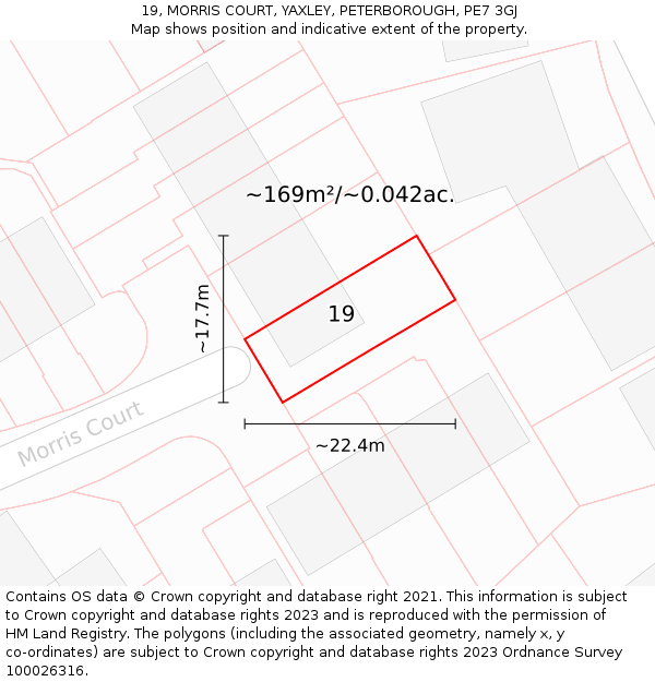 19, MORRIS COURT, YAXLEY, PETERBOROUGH, PE7 3GJ: Plot and title map