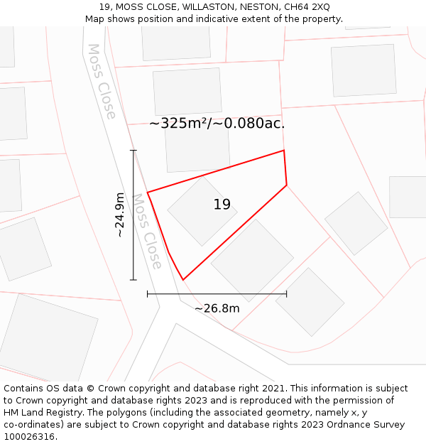 19, MOSS CLOSE, WILLASTON, NESTON, CH64 2XQ: Plot and title map