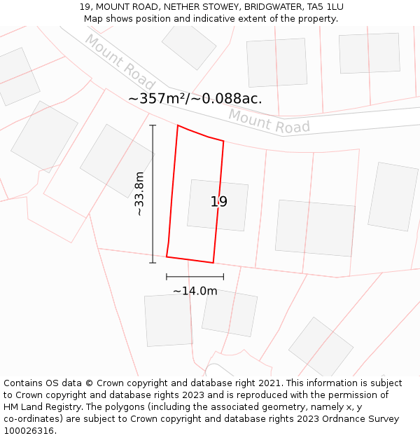 19, MOUNT ROAD, NETHER STOWEY, BRIDGWATER, TA5 1LU: Plot and title map