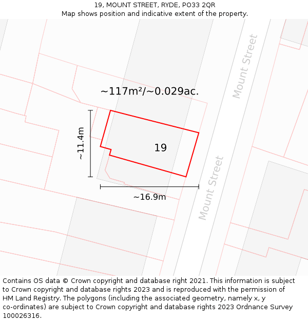 19, MOUNT STREET, RYDE, PO33 2QR: Plot and title map