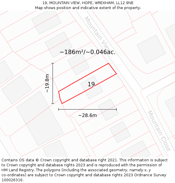 19, MOUNTAIN VIEW, HOPE, WREXHAM, LL12 9NE: Plot and title map