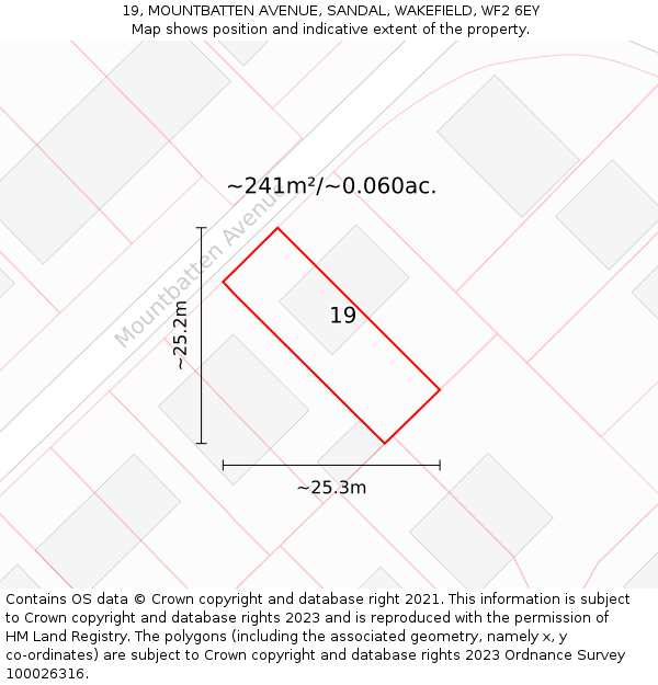 19, MOUNTBATTEN AVENUE, SANDAL, WAKEFIELD, WF2 6EY: Plot and title map