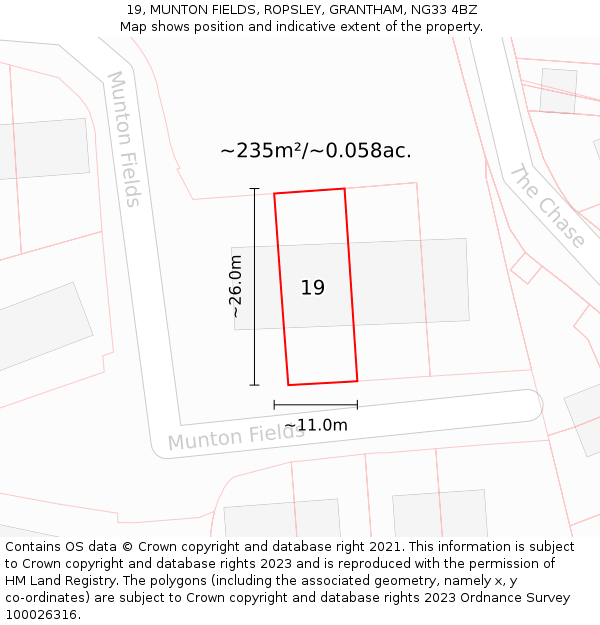 19, MUNTON FIELDS, ROPSLEY, GRANTHAM, NG33 4BZ: Plot and title map