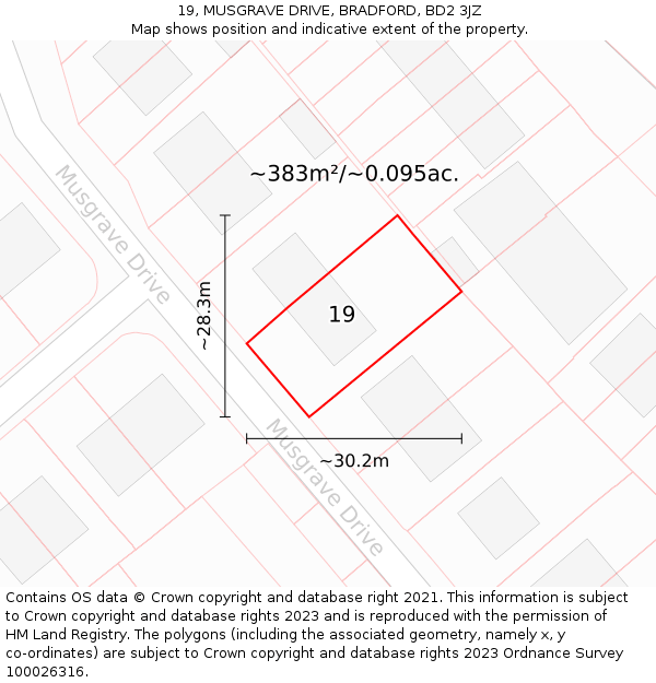 19, MUSGRAVE DRIVE, BRADFORD, BD2 3JZ: Plot and title map