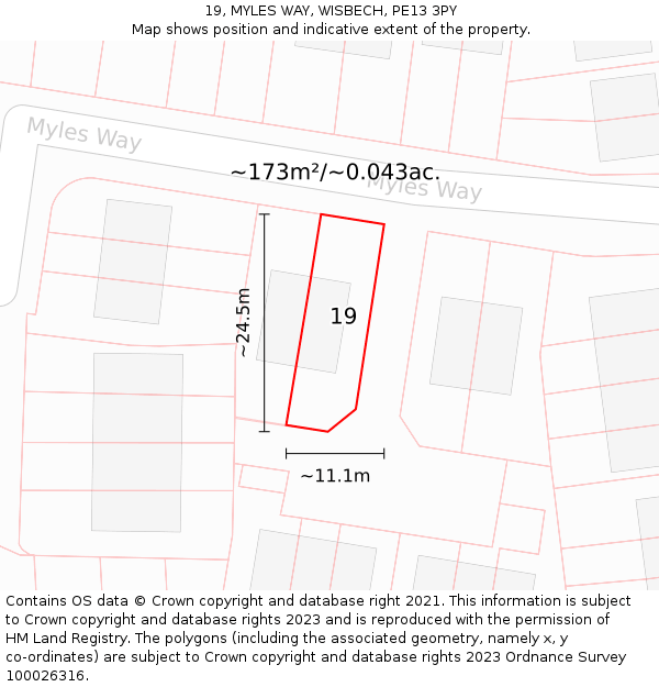 19, MYLES WAY, WISBECH, PE13 3PY: Plot and title map