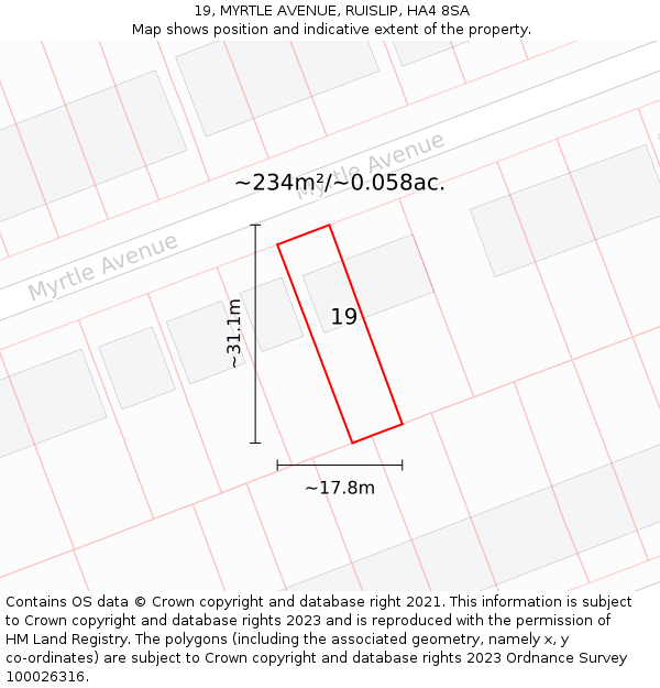 19, MYRTLE AVENUE, RUISLIP, HA4 8SA: Plot and title map