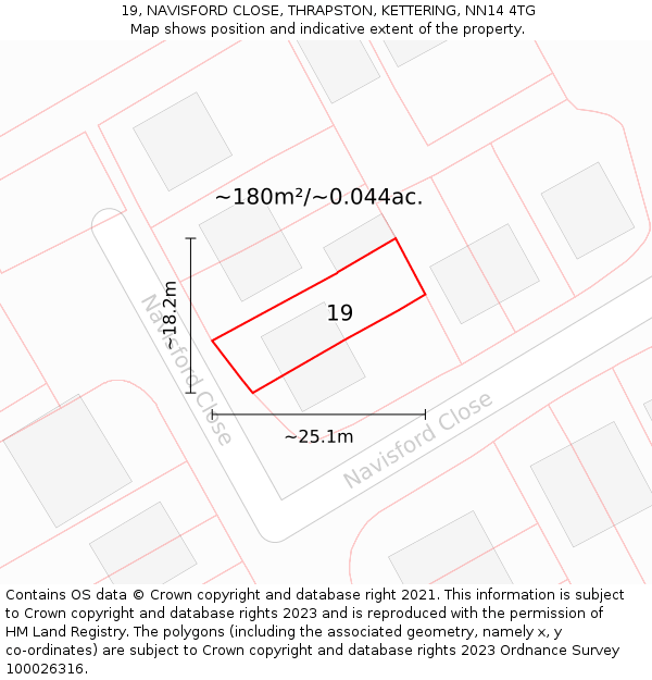 19, NAVISFORD CLOSE, THRAPSTON, KETTERING, NN14 4TG: Plot and title map