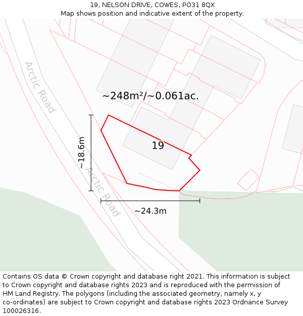 19, NELSON DRIVE, COWES, PO31 8QX: Plot and title map