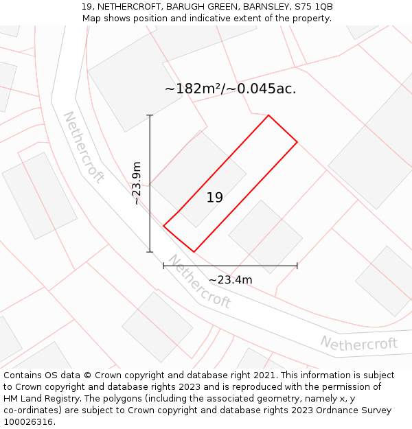 19, NETHERCROFT, BARUGH GREEN, BARNSLEY, S75 1QB: Plot and title map