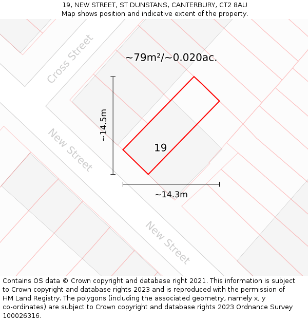 19, NEW STREET, ST DUNSTANS, CANTERBURY, CT2 8AU: Plot and title map