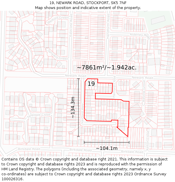 19, NEWARK ROAD, STOCKPORT, SK5 7NF: Plot and title map