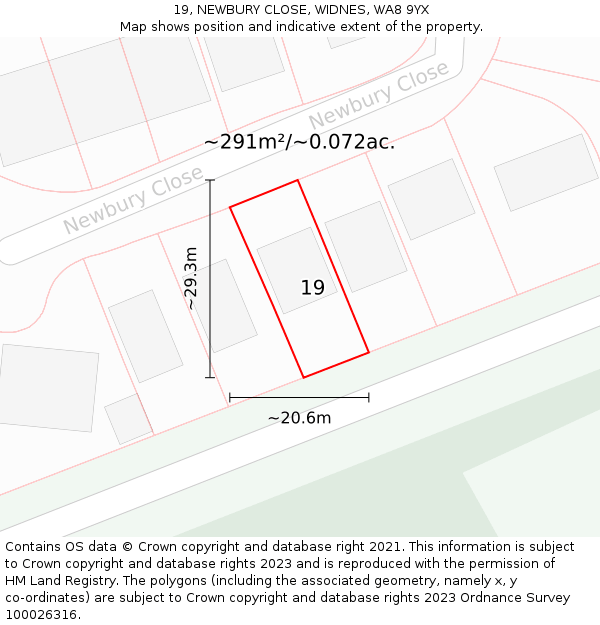 19, NEWBURY CLOSE, WIDNES, WA8 9YX: Plot and title map