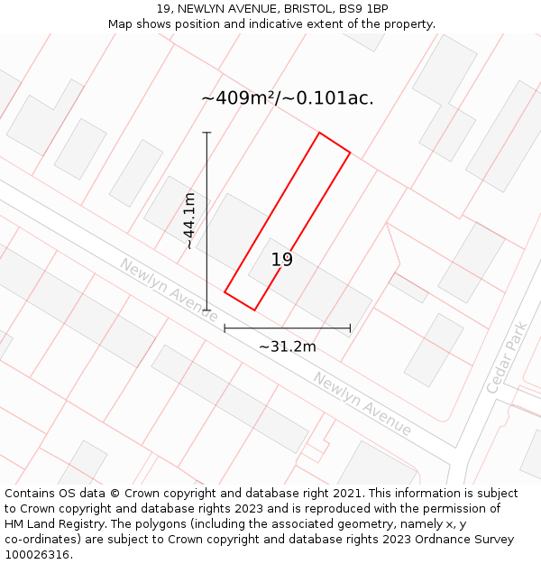 19, NEWLYN AVENUE, BRISTOL, BS9 1BP: Plot and title map