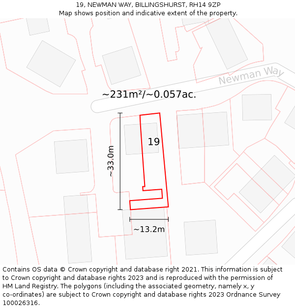 19, NEWMAN WAY, BILLINGSHURST, RH14 9ZP: Plot and title map
