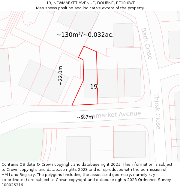 19, NEWMARKET AVENUE, BOURNE, PE10 0WT: Plot and title map