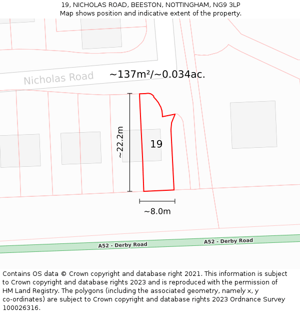 19, NICHOLAS ROAD, BEESTON, NOTTINGHAM, NG9 3LP: Plot and title map