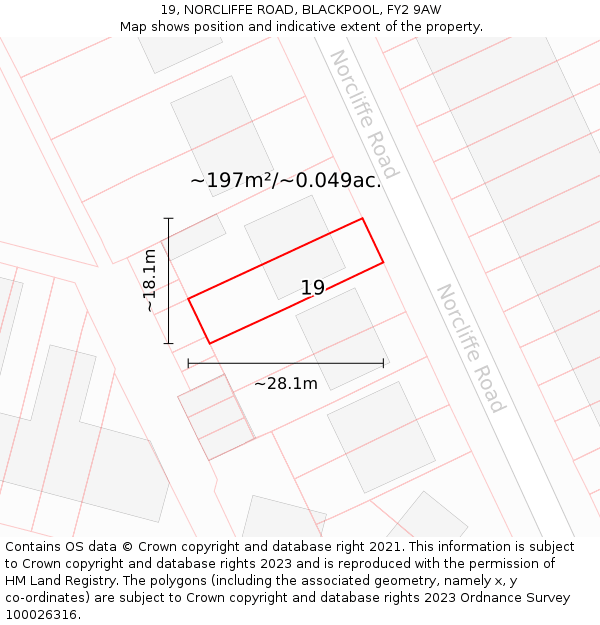 19, NORCLIFFE ROAD, BLACKPOOL, FY2 9AW: Plot and title map