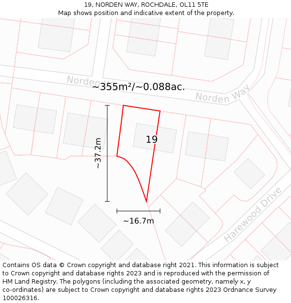 19, NORDEN WAY, ROCHDALE, OL11 5TE: Plot and title map