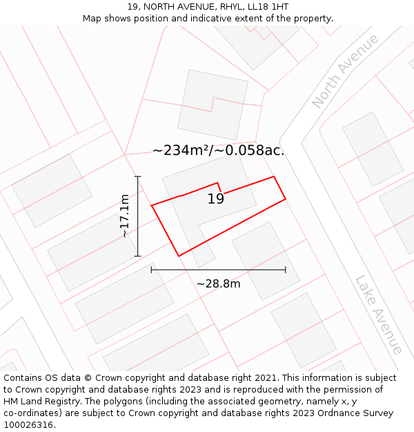 19, NORTH AVENUE, RHYL, LL18 1HT: Plot and title map