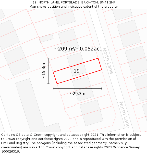 19, NORTH LANE, PORTSLADE, BRIGHTON, BN41 2HF: Plot and title map