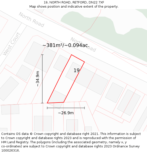 19, NORTH ROAD, RETFORD, DN22 7XF: Plot and title map