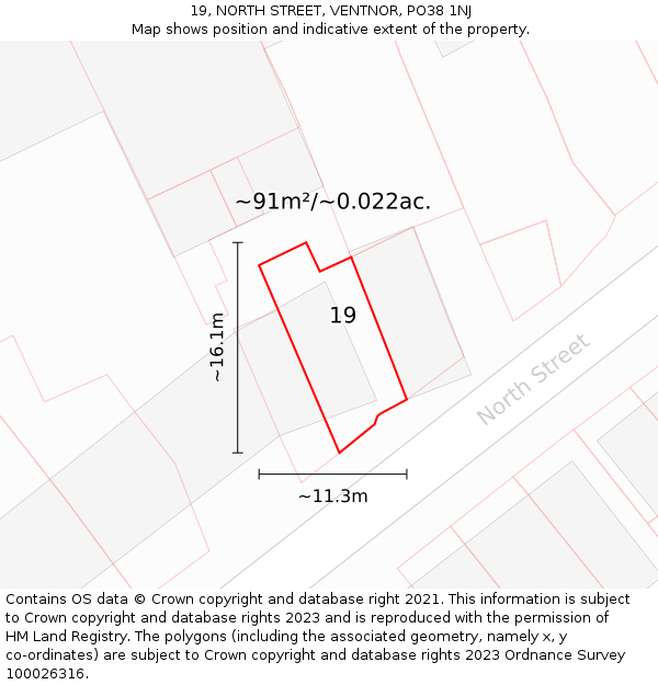 19, NORTH STREET, VENTNOR, PO38 1NJ: Plot and title map