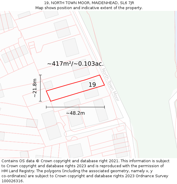 19, NORTH TOWN MOOR, MAIDENHEAD, SL6 7JR: Plot and title map