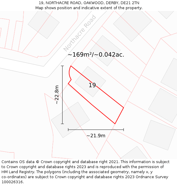 19, NORTHACRE ROAD, OAKWOOD, DERBY, DE21 2TN: Plot and title map