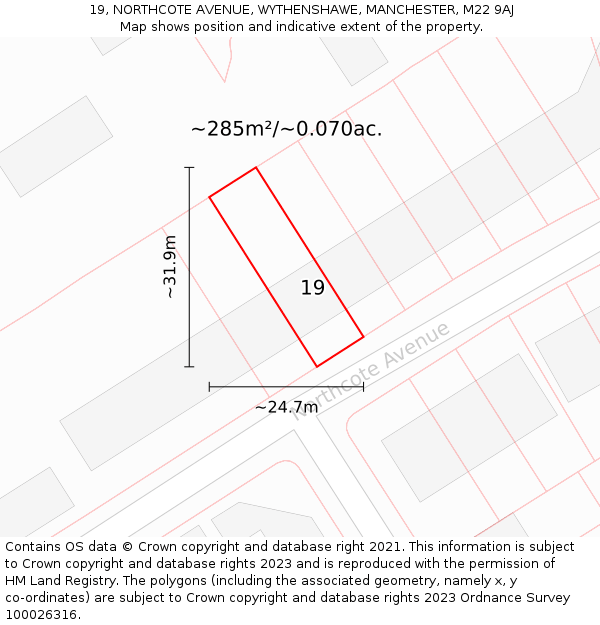 19, NORTHCOTE AVENUE, WYTHENSHAWE, MANCHESTER, M22 9AJ: Plot and title map