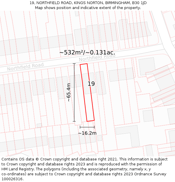 19, NORTHFIELD ROAD, KINGS NORTON, BIRMINGHAM, B30 1JD: Plot and title map