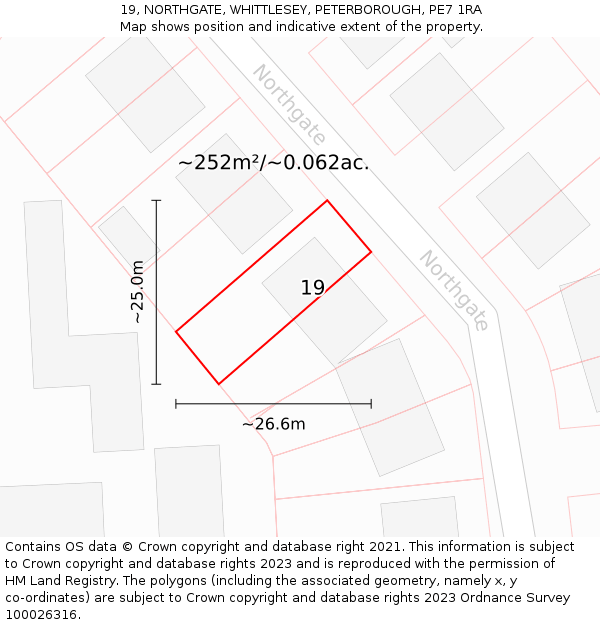 19, NORTHGATE, WHITTLESEY, PETERBOROUGH, PE7 1RA: Plot and title map