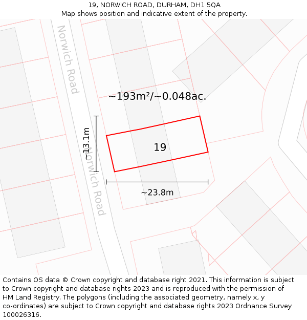 19, NORWICH ROAD, DURHAM, DH1 5QA: Plot and title map