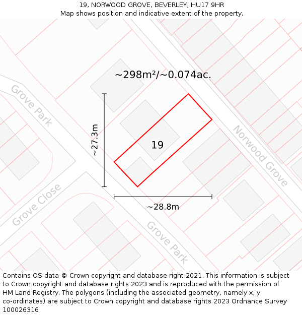 19, NORWOOD GROVE, BEVERLEY, HU17 9HR: Plot and title map