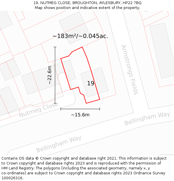 19, NUTMEG CLOSE, BROUGHTON, AYLESBURY, HP22 7BQ: Plot and title map