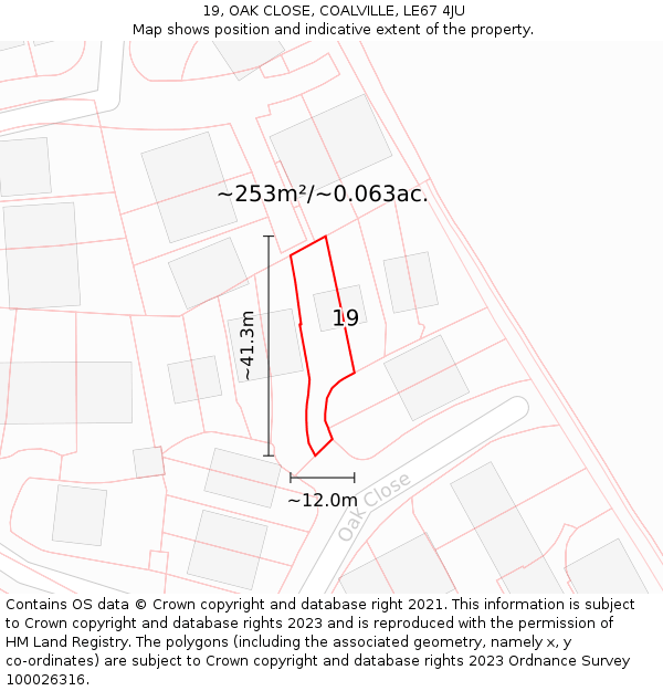 19, OAK CLOSE, COALVILLE, LE67 4JU: Plot and title map