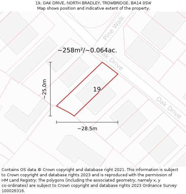 19, OAK DRIVE, NORTH BRADLEY, TROWBRIDGE, BA14 0SW: Plot and title map